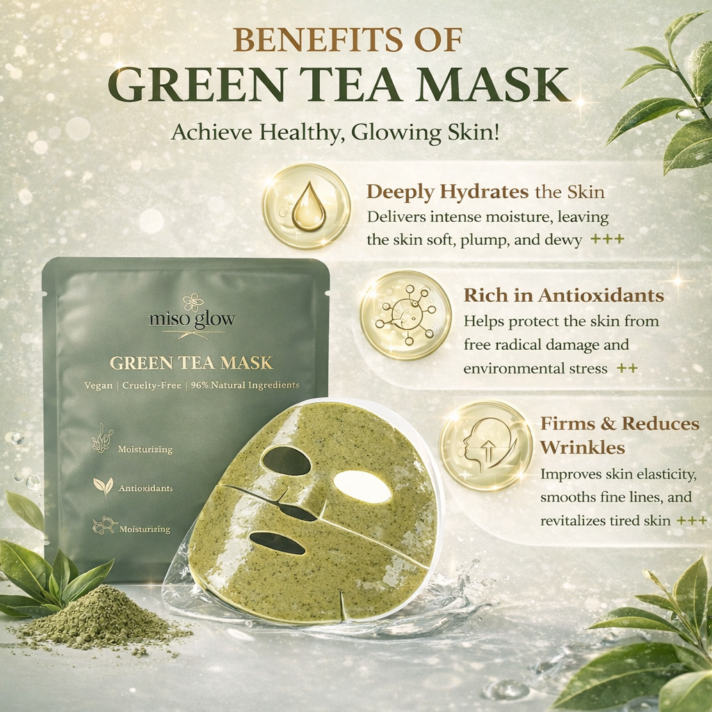 Miso Glow Green Tea Mask – Vegan Hydrating & Firming Sheet Mask (4-Pack)