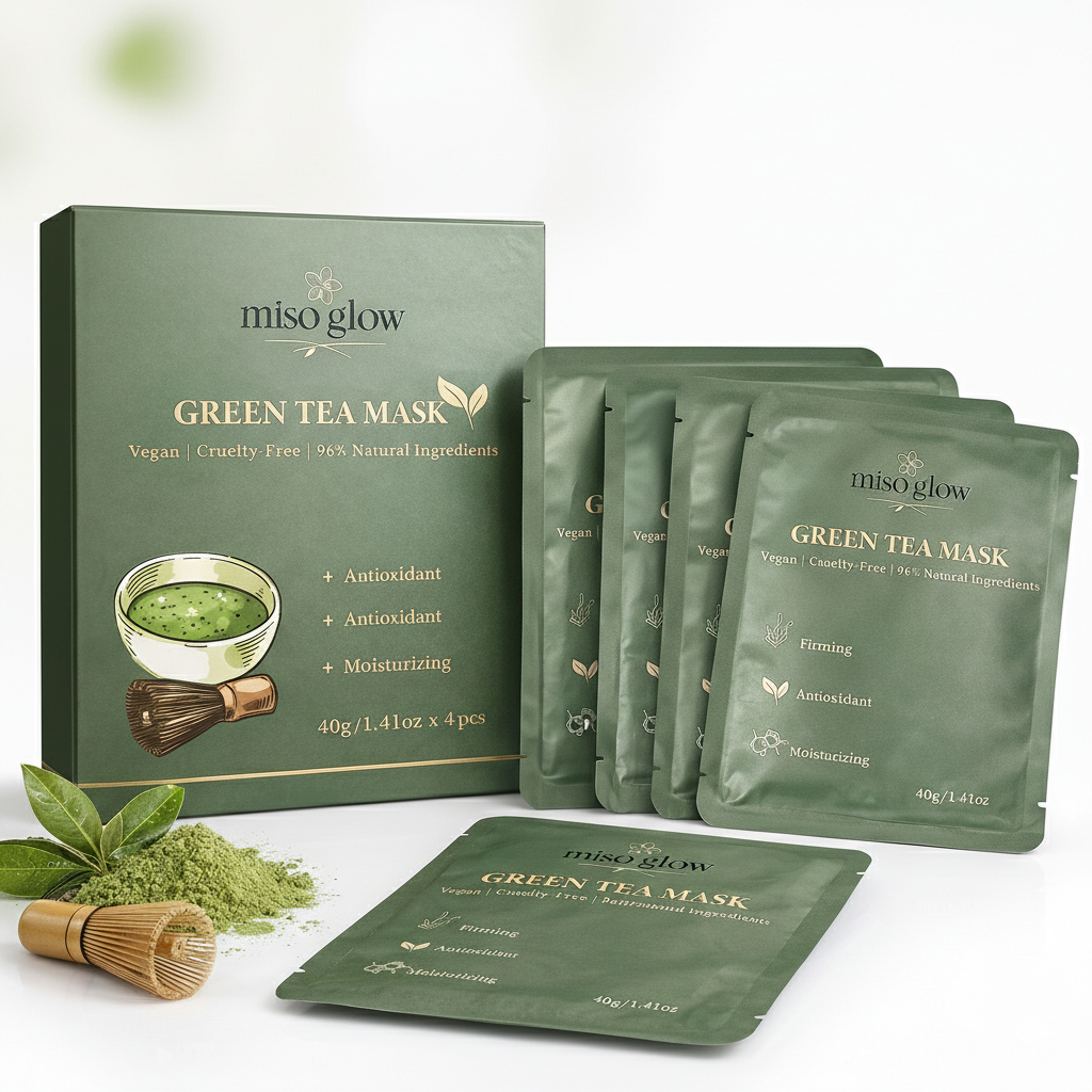 Miso Glow Green Tea Mask – Vegan Hydrating & Firming Sheet Mask (4-Pack)