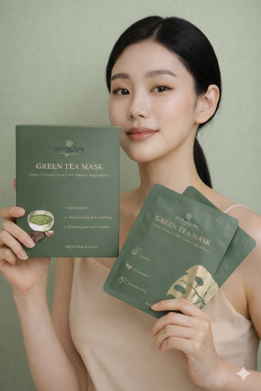 Miso Glow Green Tea Mask – Vegan Hydrating & Firming Sheet Mask (4-Pack)